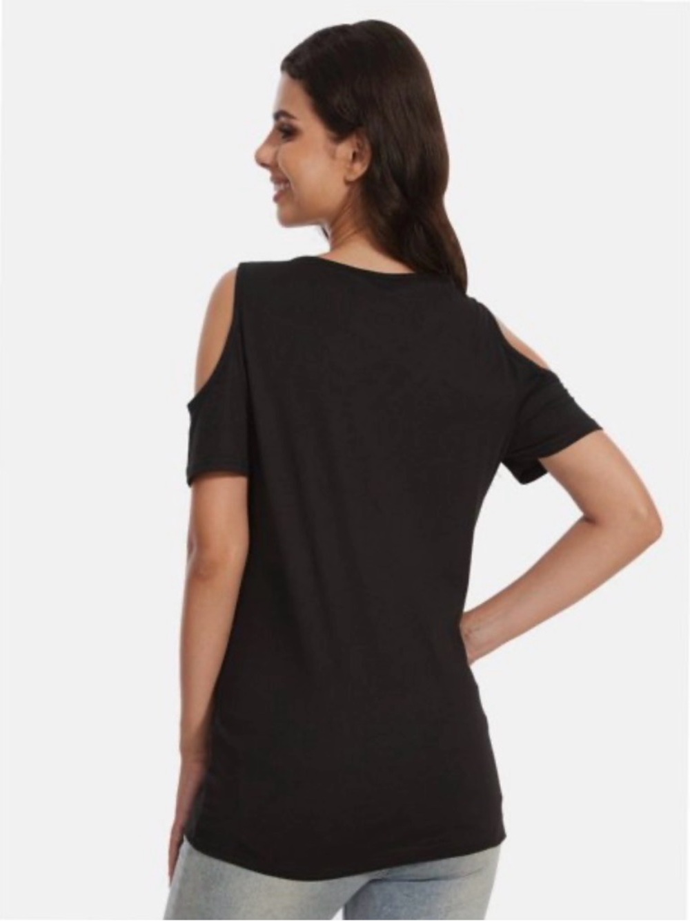 Ambiance Black Trending Crisscross V-Neck Cold Shoulder Top Cotton Plus Size 1X - Picture 5 of 11